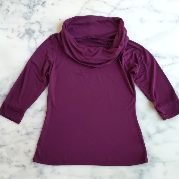 NWOT. The Limited Modal and Wool Cowl Neck 3/4 Sleeve Burgundy Top. - Picture 3 of 5